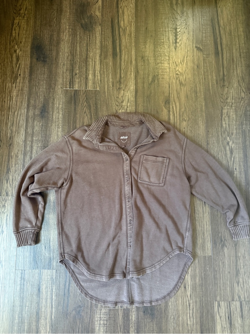 aerie Olive Taupe Button-Front Shirt Jacket